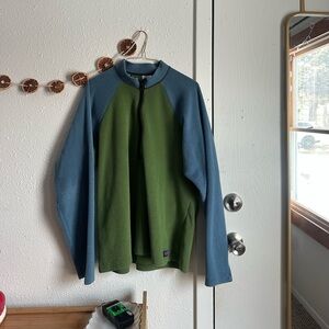 RARE Melanzana Women’s Quarter Zip XL micro-grid fabric blue and green